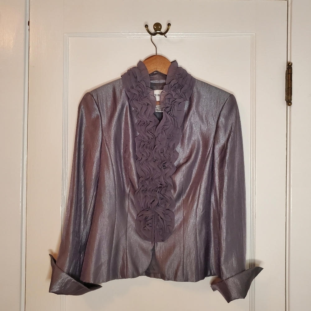 Victor Costa Ruffle Blazer – Size 6 – Silver